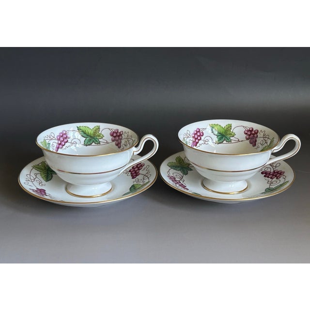 Traditional 1900 Spode Copeland Grapevine Footed Teacups & Saucers, Set of 2, England For Sale - Image 3 of 11