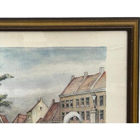 Wood Vintage Framed European Market Street Scene Print by Henry Van Den Bogaard For Sale - Image 7 of 10