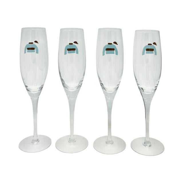 Mid 20th Century Vanderbilt Whitney Estate Hand-Painted Jockey Silk Champagne Glasses - Set of 4 For Sale - Image 10 of 10