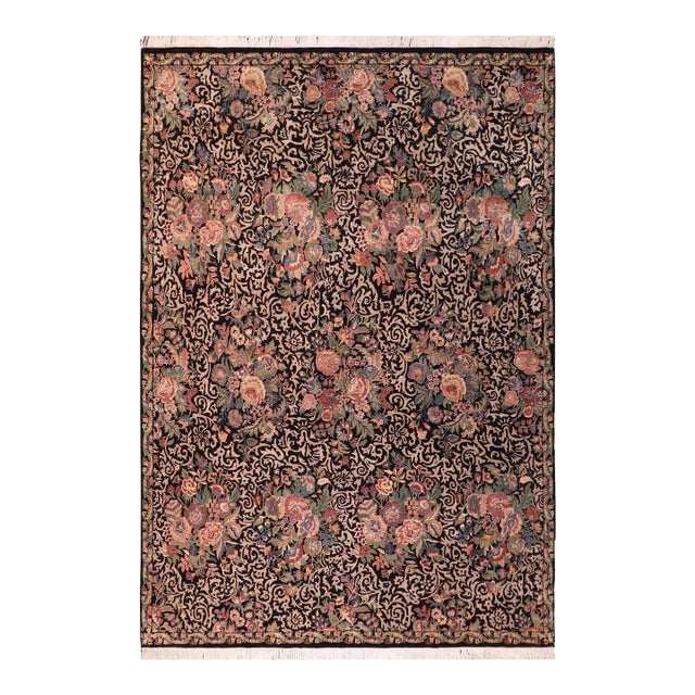 Elegant Shabby Chic Pak-Persian Black/Rust Wool Rug - 8'1'' X 10'3'' For Sale