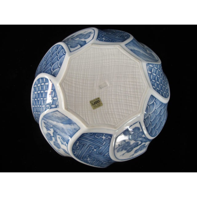 Ceramic Japanese Blue Porcelain Geometric Village & Landscape Panel Gumps Polygon Bowl For Sale - Image 7 of 7
