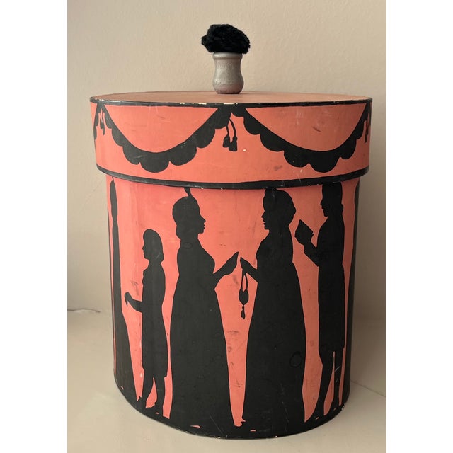 Vintage Oval Wallpaper Box by Atelier of Hudson, New York With Black Regency Silhouettes on a Pink Ground For Sale - Image 11 of 18