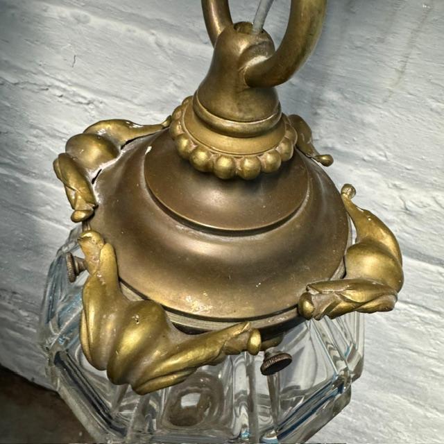 French 1920s French Gilt Bronze and Facted Glass Lantern For Sale - Image 3 of 12