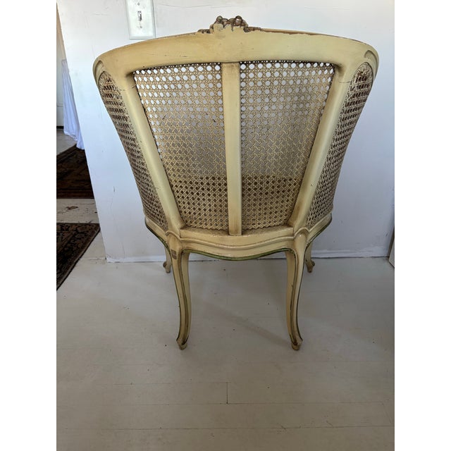 French Vintage French Louis XV Style Carved Cane Barrel Back Armchair For Sale - Image 3 of 11