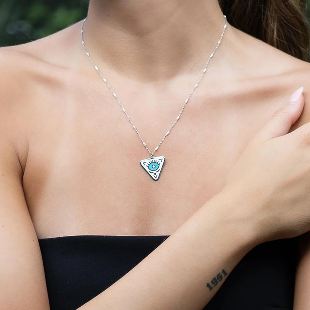 Sterling Silver Turquoise Evil Eye Chakra Necklace For Sale - Image 4 of 7