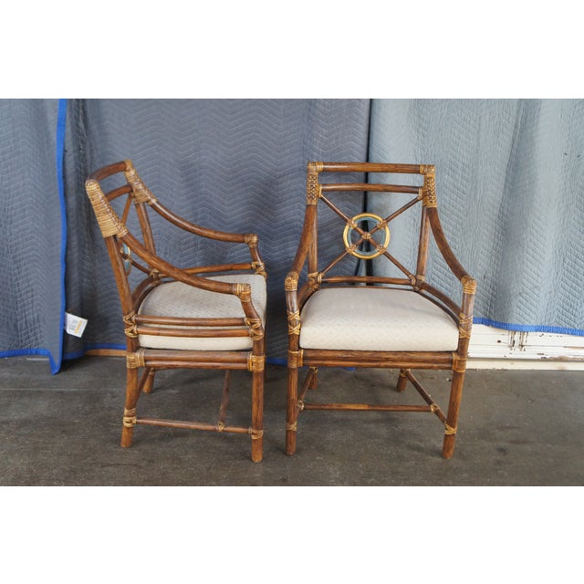 8 McGuire Mid Century Modern Boho Chic Bamboo Target Back Dining Chairs For Sale - Image 13 of 18