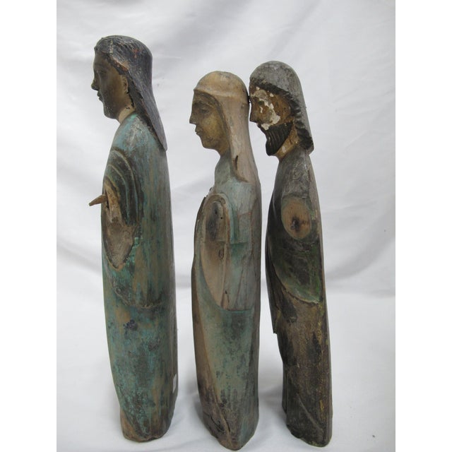 Spanish Colonial Santos Polychrome Carved Wood Saint & Jesus Icon Set of 3 For Sale - Image 4 of 14