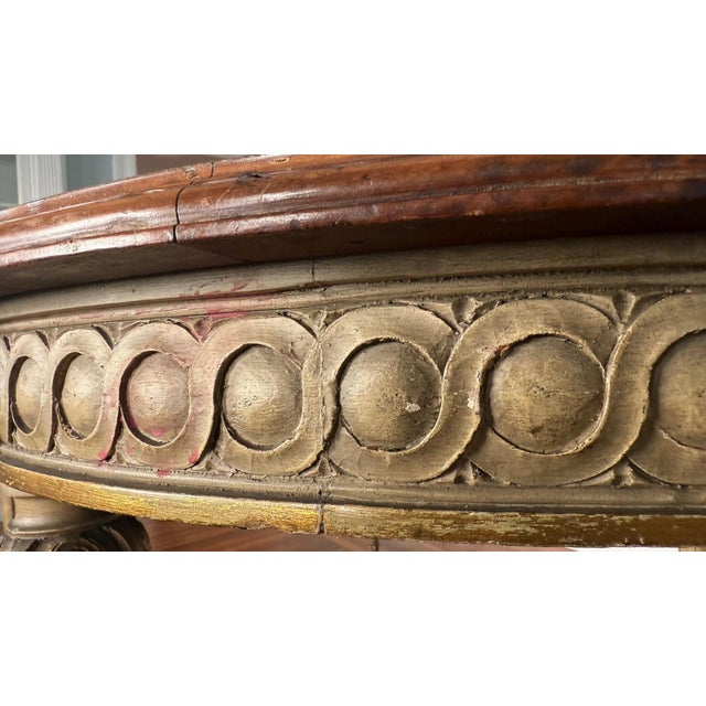 Antique Neoclassical Dining Table With Bird’s Eye Maple Top and Distressed Painted Base — Circa 1910s–1920s For Sale - Image 9 of 14