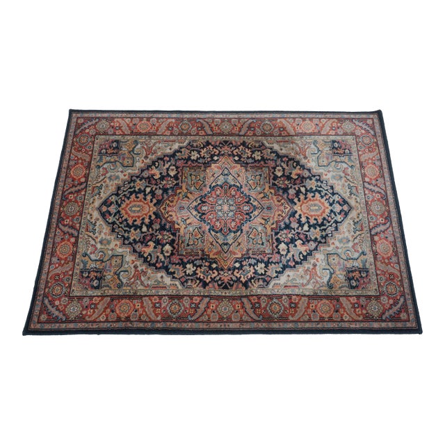 Karastan Navy Print Approx. 4x6 Wool Area Rug For Sale