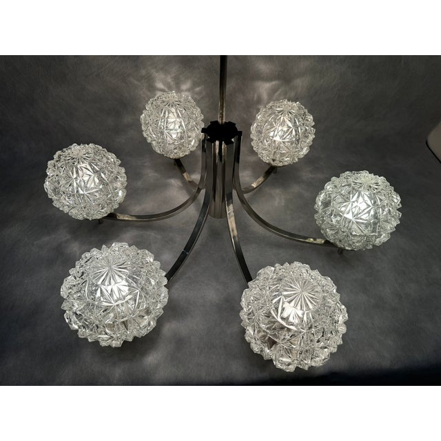 Chrome Chandelier with Pressed Glass Shades from Fischer Leuchten, Germany, 1970s For Sale - Image 14 of 15