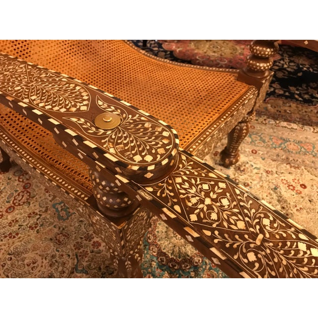 Wood, Cane and Bone Inlay Hand Crafted Swing - Out British Colonial Lounge Chair For Sale In Miami - Image 6 of 12