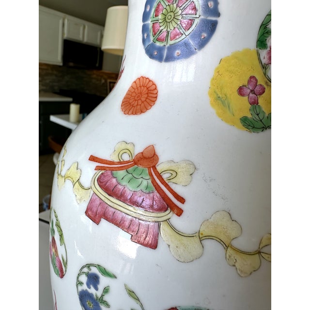 Wood Pair 19th Century Chinese Marbro Famille Rose Porcelain Table Lamps For Sale - Image 7 of 18