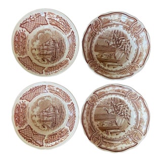 Set of Four (4) Brown Transferware 5.25” English Bowls by Meakin For Sale