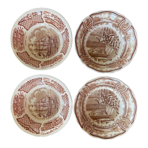 Set of Four (4) Brown Transferware 5.25” English Bowls by Meakin
