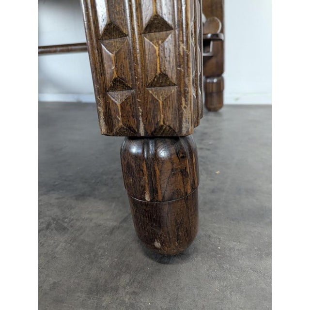 Art Deco Extendable Oak Table with Checkerboard Top in the style of Charles Dudouyt, 1930s For Sale - Image 6 of 12
