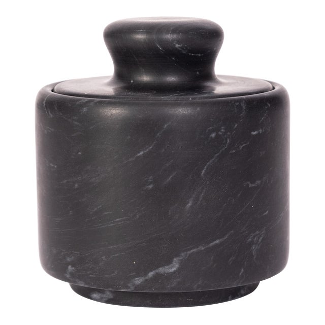 Artifacts Trading Company Marble Salt Cellar with Lid in Black For Sale