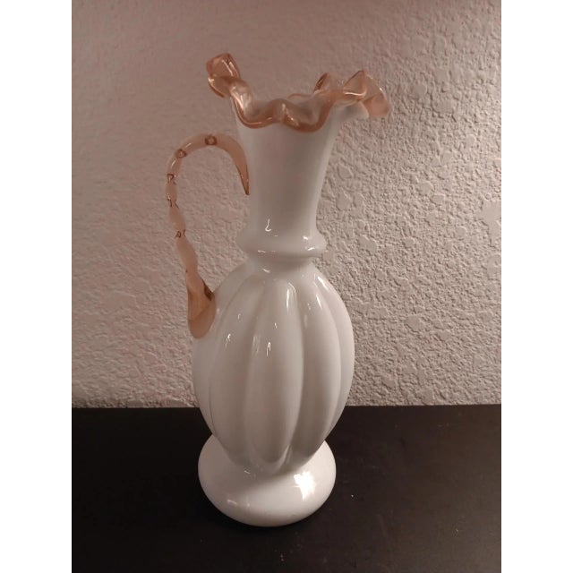 1940s Fenton Pink Crest & Handle Pitcher Vase Circa 1945 For Sale - Image 5 of 8