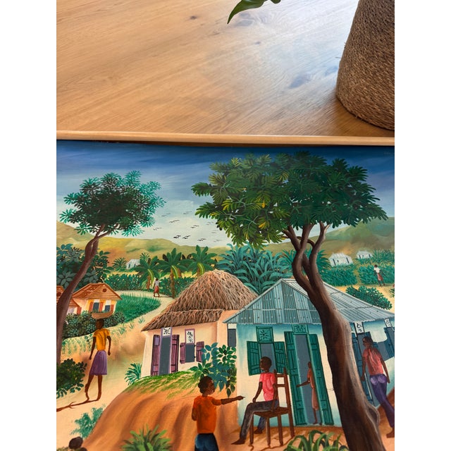 Green Late 20th Century Signed Haitian Folk Art Painting For Sale - Image 8 of 12