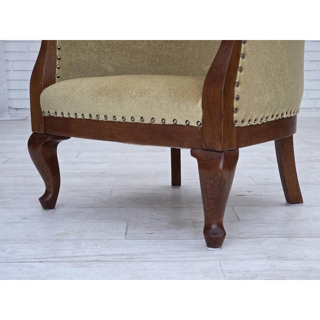 Danish Children's Armchair in Light Green Furniture Velour and Oak, 1950s For Sale - Image 3 of 17