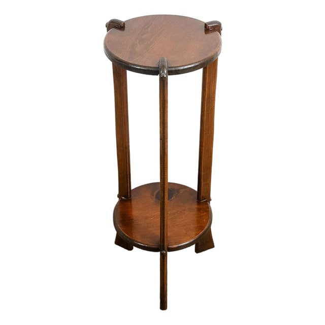 Antique Pedestal Plant Stand Torchere Solid Wood Side Table Smoking Round 3 Leg For Sale