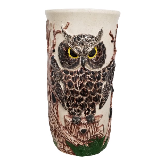 Vintage 1970’s Ceramic Owl Umbrella Stand Chairish