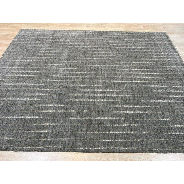 9x12 Gray Hand-Knotted Wool Subtle Vertical Stripe Geometric Modern Carpet Rug For Sale - Image 4 of 8