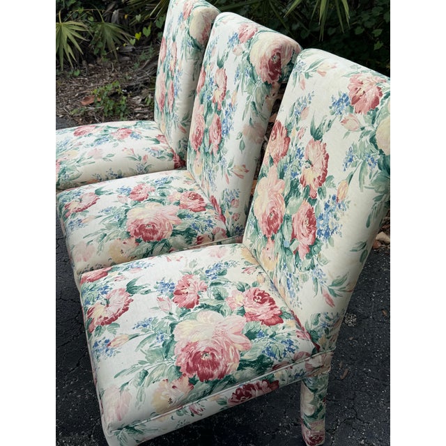 1960s Set of 6 Vintage Floral Upholstered Parsons Chairs For Sale - Image 5 of 12