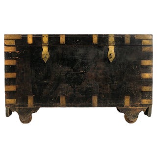 Wooden Chest with Brass Hardware, 1920s For Sale