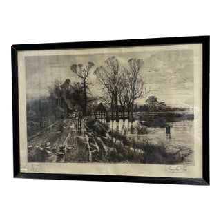 Victorian Rural Village Print Signed by Henry Charles Fox For Sale