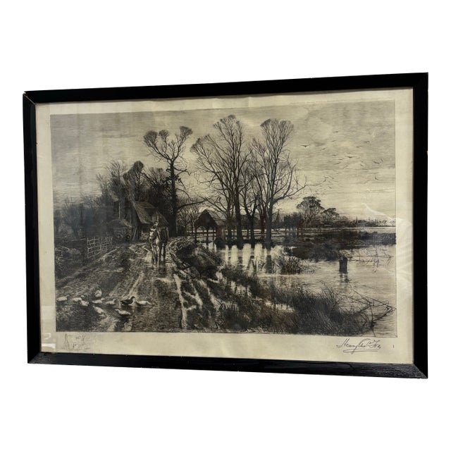 Victorian Rural Village Print Signed by Henry Charles Fox For Sale