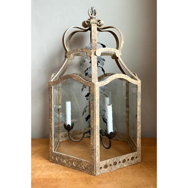 Mid 20th Century Vintage Iron and Glass Ivy Lantern For Sale - Image 5 of 12