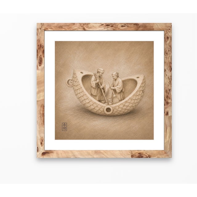 Japanese Edo Netsuke Archive Tadelakt Texture 8 by 8 Square Gallery Board Prints Set of 6 For Sale - Image 15 of 17