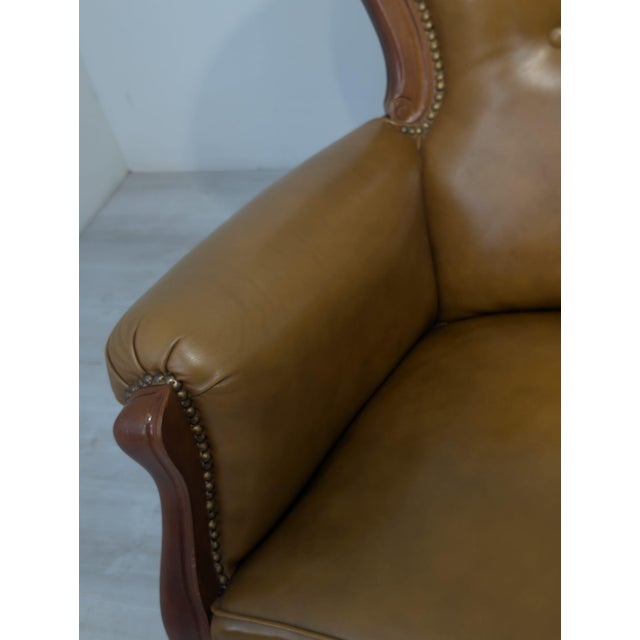 Wood Chippendale Leather Armchair, 1960s For Sale - Image 7 of 18