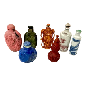 Antique Hand Carved Chinese Snuff Bottles Set of 5