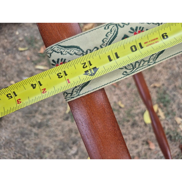 Vintage Scheibe Wooden Folding Luggage Racks With Floral Tapestry Straps - Pair For Sale - Image 10 of 11