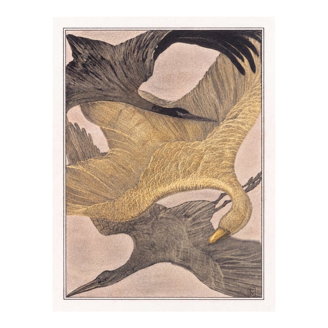 Atelier Aria Lumae Theodoor Van Hoytema Three Cranes in Flight Dutch Symbolist Fine Art Gallery Board Print 18 X 24 For Sale