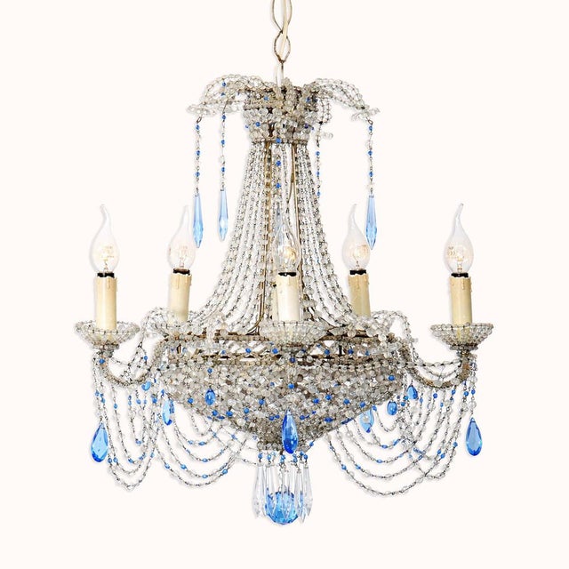 19th Century Italian Beaded Chandelier with Sapphire Blue Drops For Sale - Image 13 of 13