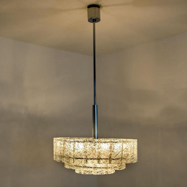 Cylindrical 3 Tier Ice Glass Chandelier attributed to Doria Leuchten, 1960s For Sale - Image 11 of 18
