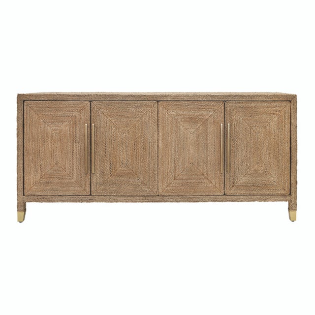 Tan Matthew Izzo Home Casey Wrapped Rope Four Door Buffet With Satin Brass Hardware For Sale - Image 8 of 8