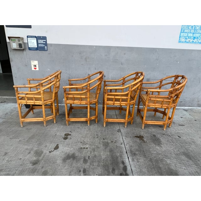 1970's Chinese Ming Style Rattan Arm Chairs - Set of 4 For Sale - Image 9 of 10