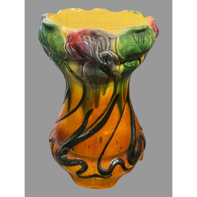 Roseville Pottery Early 20th Century Roseville Blended Majolica Jardiniere & Pedestal Planter Vase For Sale - Image 4 of 12