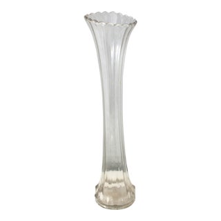 Early 20th Century Fostoria 1002 Clear Glass Swung Vase Scalloped Rim Ribbed Body Starburst Base For Sale