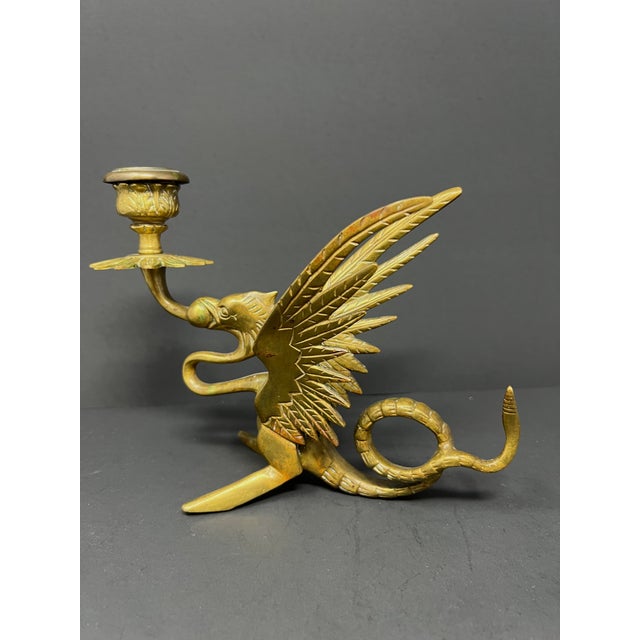 Vintage Brass Griffin Dragon Candlestick – Gothic Medieval Candle Holder, Dark Academia / Vamp Romantic Decor For Sale - Image 4 of 10