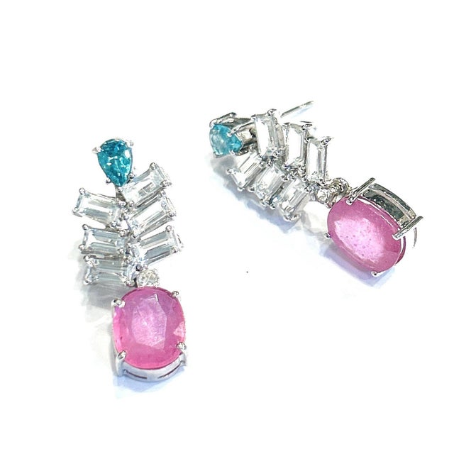 Bochic "Orient" Vintage Ruby, Topaz & Blue Appetite Earrings 18K Gold & Silver For Sale In New York - Image 6 of 18