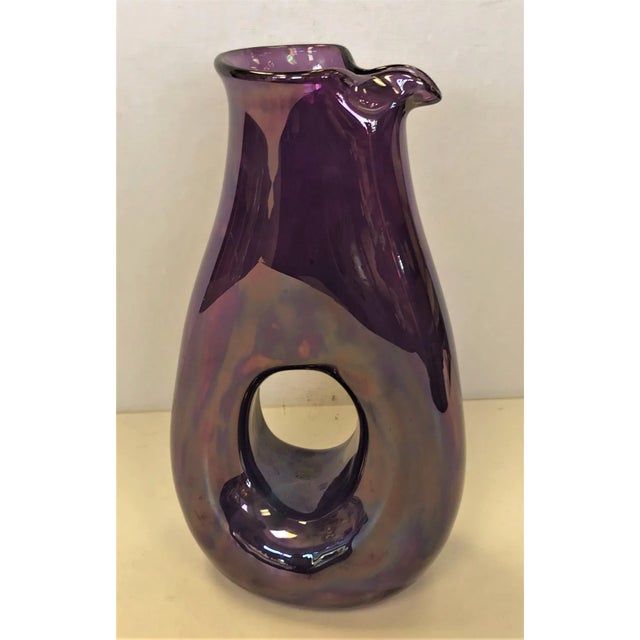 Mid 20th Century Mid 20th Century Iridescent Amethyst Hand Blown Carafe by Tarnow of Poland For Sale - Image 5 of 5