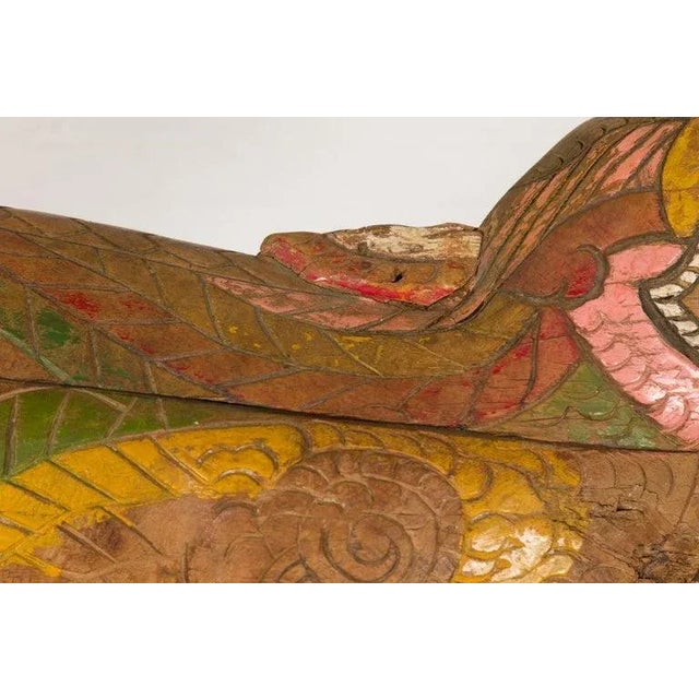 1900s Thai Reclining Guardian Lion Carved Prayer Box with Polychrome Décor For Sale - Image 4 of 13