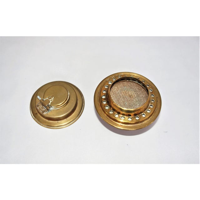 Wood Antique Art Nouveau Brass Tea Kettle and Burner on Iron Stand For Sale - Image 7 of 8