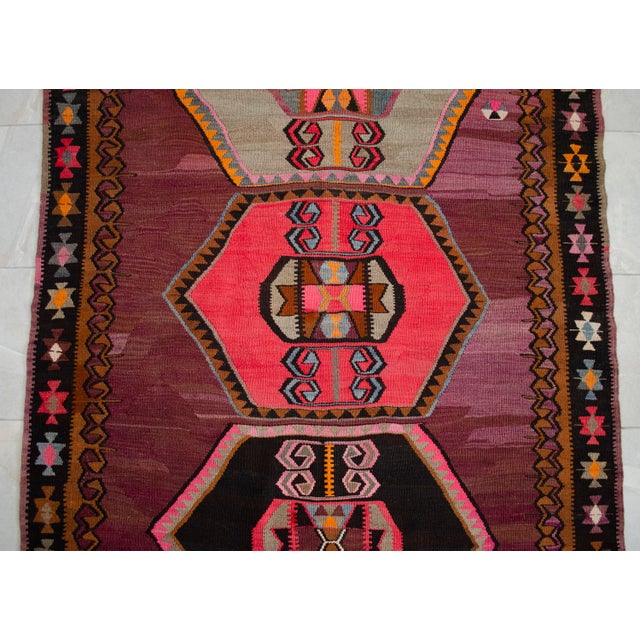 Handwoven Turkish Kilim Anatolian Flat Weave Purple Rug For Sale - Image 9 of 16