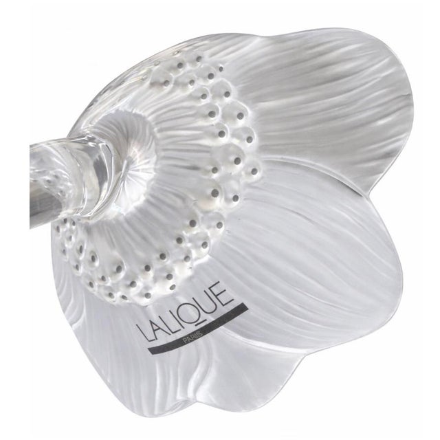 Contemporary Lalique Anemone Crystal Flower Paperweight – Black Enamel Accents – Signed For Sale - Image 3 of 4