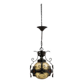 20th Century Brutalist Dutch Hammered Iron Pendant Lamp For Sale